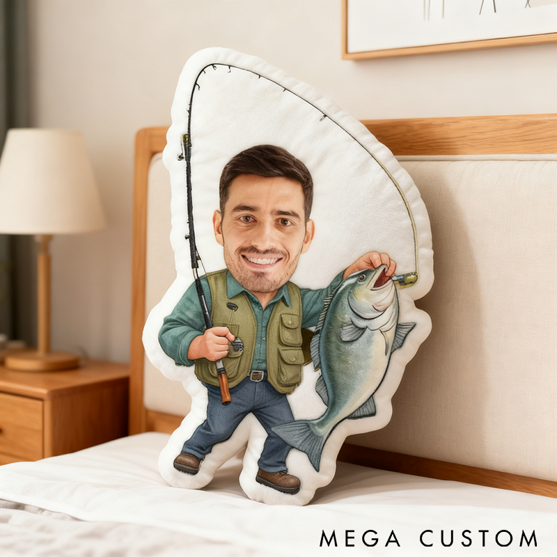 Personalized Fishing Pillow Funny Fishing Pillow Custom Photo Unique Gift for Fishing Lovers Husband Boyfriend Dad Kids or Grandpa