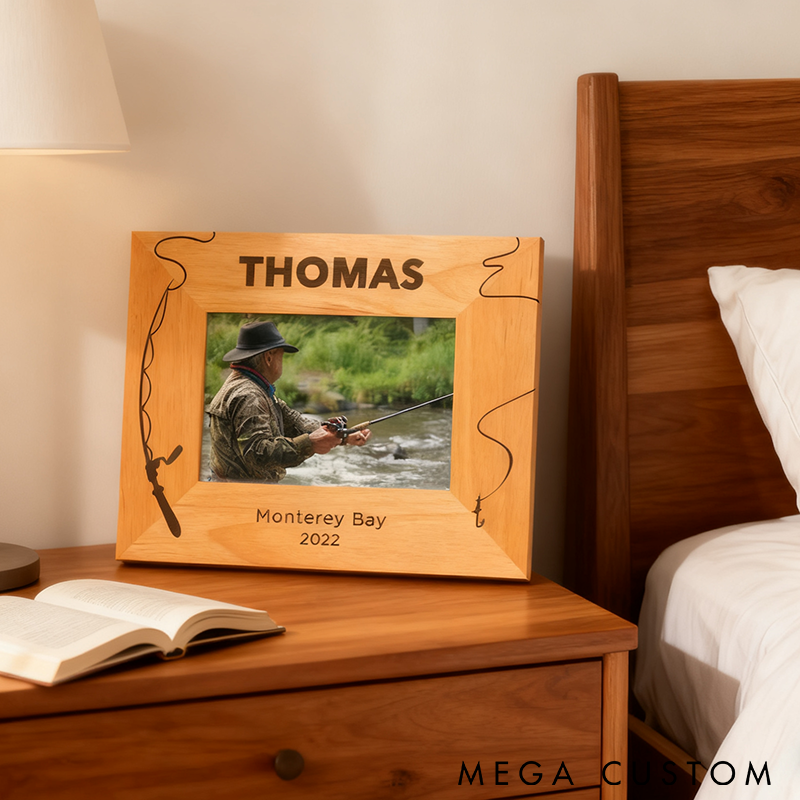 Personalized Fishing Photo Frame Fishing Wood Picture Frame Custom Name and Place Perfect for Capturing Fishing Memories