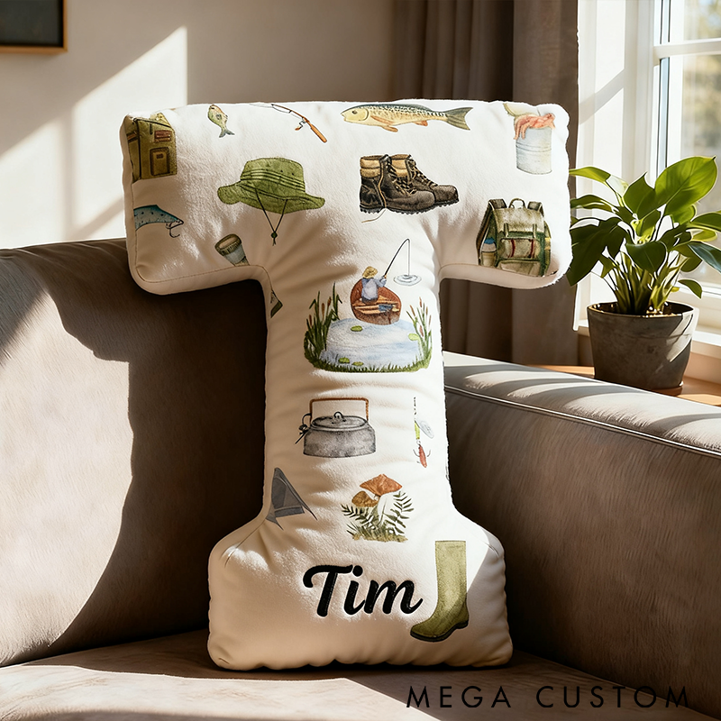 Personalized Fishing Letter Pillow Funny Letter Pillow Custom Name Ideal Gift for Anglers and Home Decor