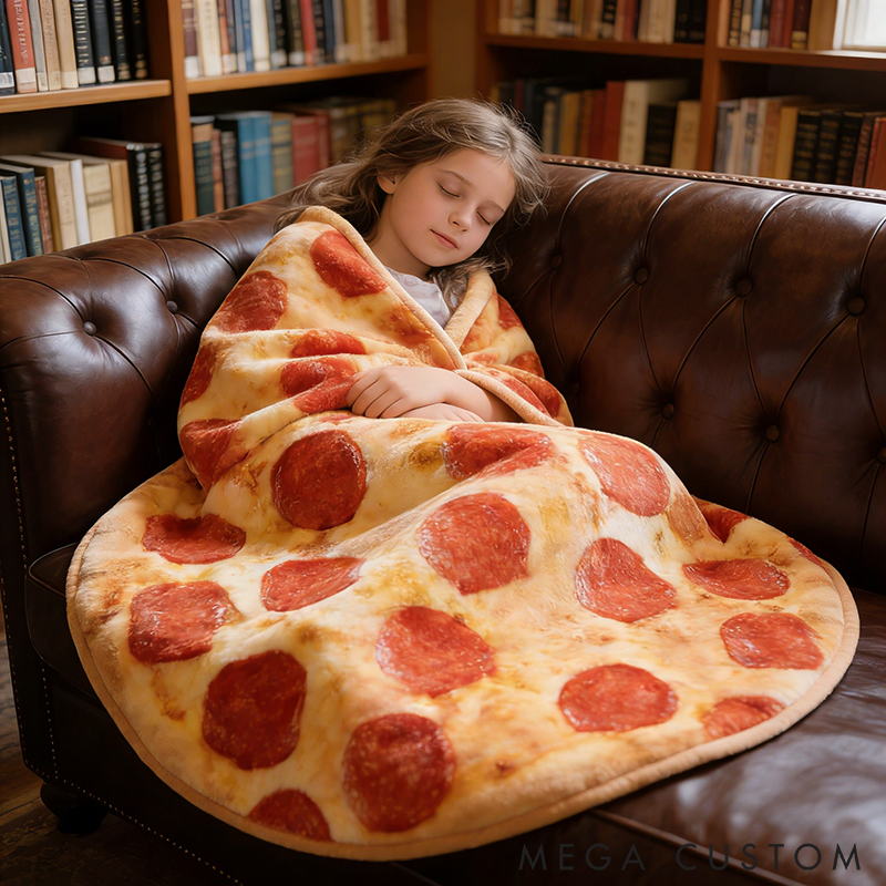 Food-Themed Blanket Digital Printed Blanket Soft and Cozy Burrito Pizza Sushi Designs Funny Flannel Throw for Home Travel or Gifts