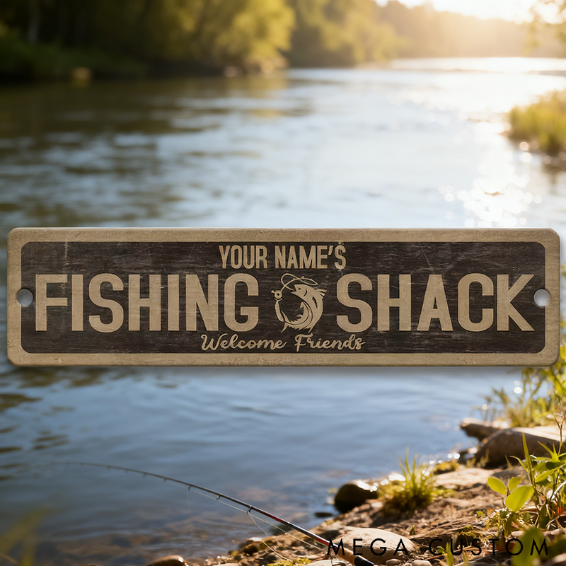 Personalized Fishing Shack Sign Fishing Metal Sign Custom Name Perfect Decor for Fishing Enthusiasts and Outdoor Spaces