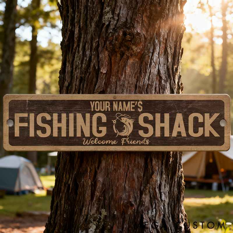 Personalized Fishing Shack Sign Fishing Metal Sign Custom Name Perfect Decor for Fishing Enthusiasts and Outdoor Spaces