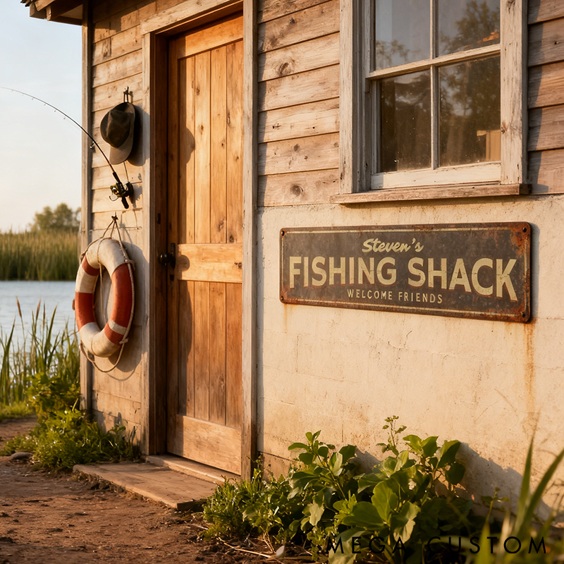 Personalized Fishing Shack Metal Sign Fishing Shack Sign Custom Name Metal Fish Lover Lake House Decor Outdoor Decor for Fishing Enthusiasts