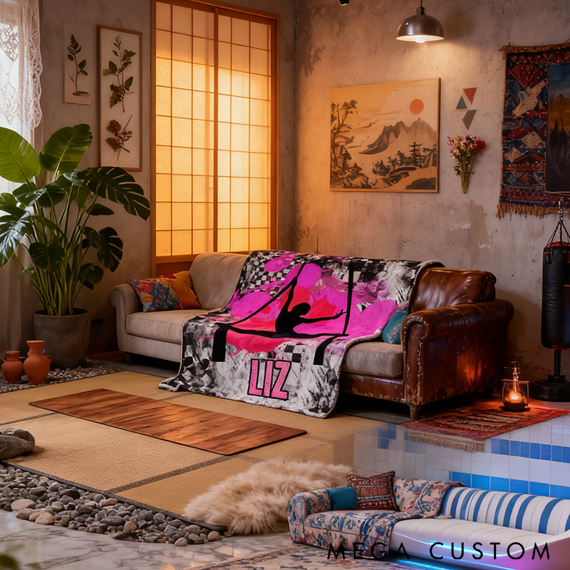 Personalized Aerial Yoga Blanket Vibrant Silhouette Design Custom Name Soft and Cozy Throw for Yoga Lovers Perfect Gift or Home Decor