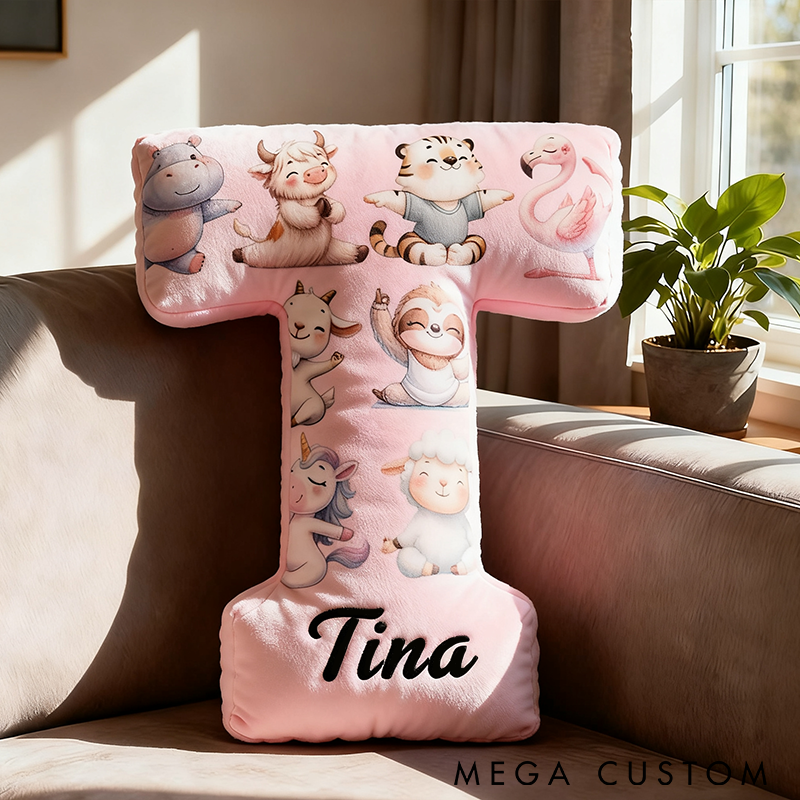 Personalized Yoga Letter Pillow Funny Yoga Pillow Custom Name Cushion with Cute Animal Yoga Poses Soft and Fun Gift for Yoga Enthusiasts and Kids Room Decor
