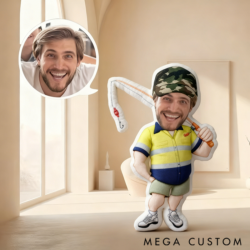 Personalized Fishing Pillow Custom Face Photo Funny Fisherman Design Graphic 3D Print Unique Gift for Fishing Enthusiasts Soft and Creative Decor