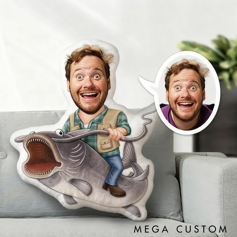 Personalized Fishing Pillow Funny Cartoon Pillow Custom Face Pillow Perfect Gift for Fishing Lovers