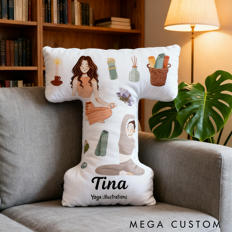 Personalized Yoga Letter Pillow Funny Yoga Letter Pillow Custom Name Pillow Graphic 3D Print Pillow Perfect for Meditation and Home Decor Enthusiasts