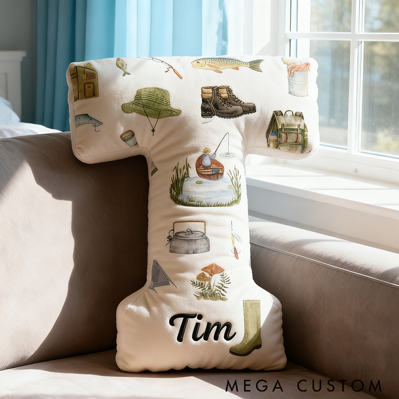 Personalized Fishing Letter Pillow Funny Letter Pillow Custom Name Ideal Gift for Anglers and Home Decor