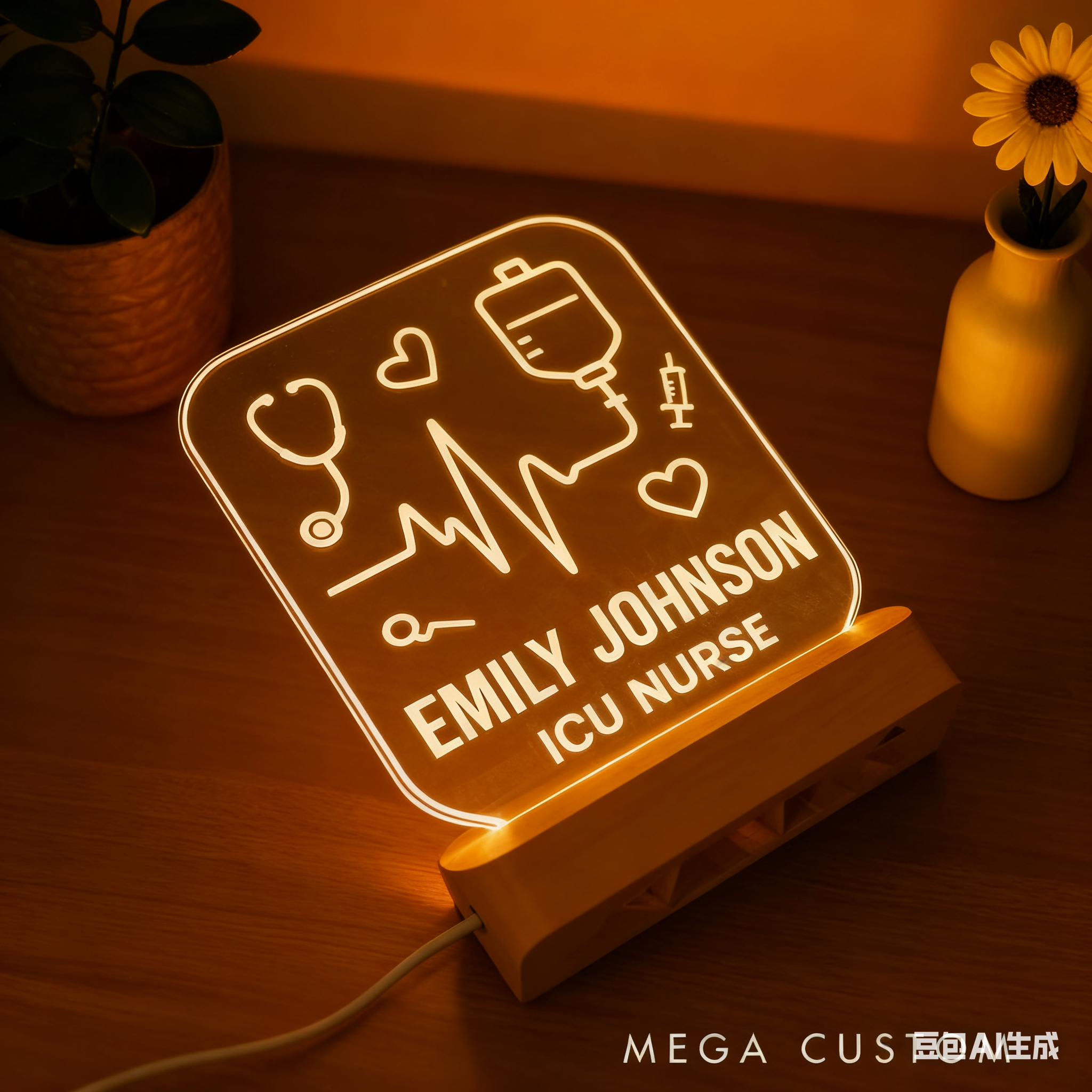 Custom ICU Nurse LED Night Light Personalized Nurse Practitioner LED Night Light 