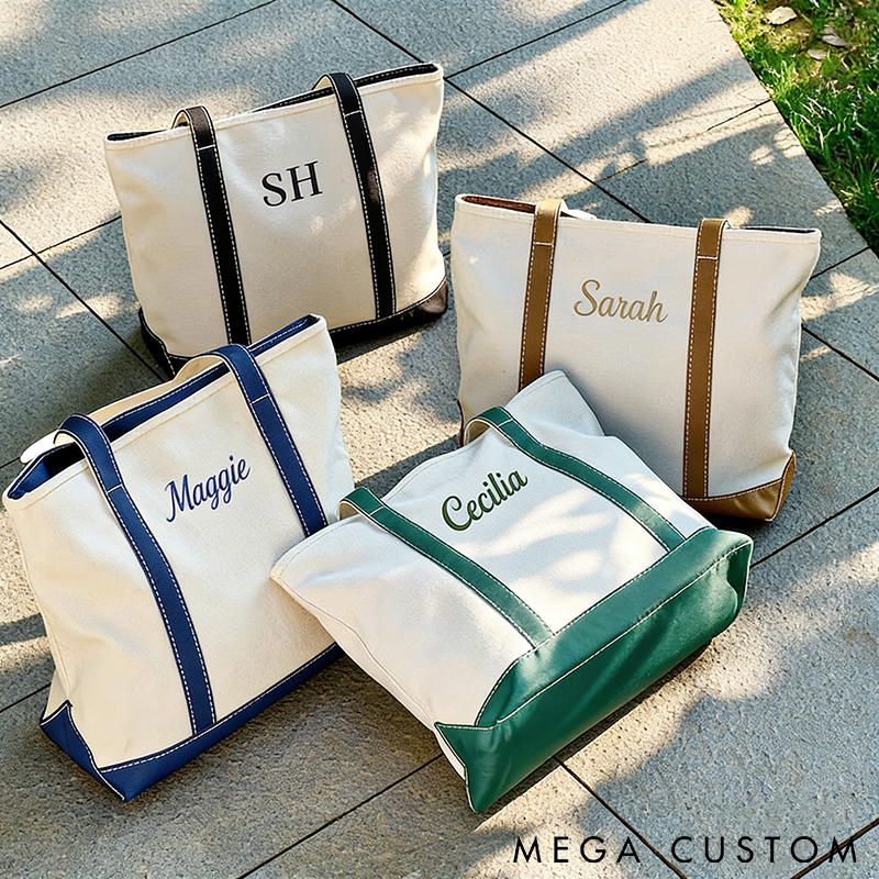 Personalized Canvas Tote Bag Custom Name Durable Design with Leather Handles Large Capacity for Work Shopping Travel or Gifts