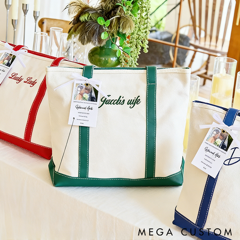 Personalized Canvas Tote Bag Custom Name Durable Design with Leather Handles Large Capacity for Work Shopping Travel or Gifts