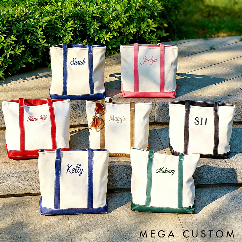 Personalized Canvas Tote Bag Custom Name Durable Design with Leather Handles Large Capacity for Work Shopping Travel or Gifts