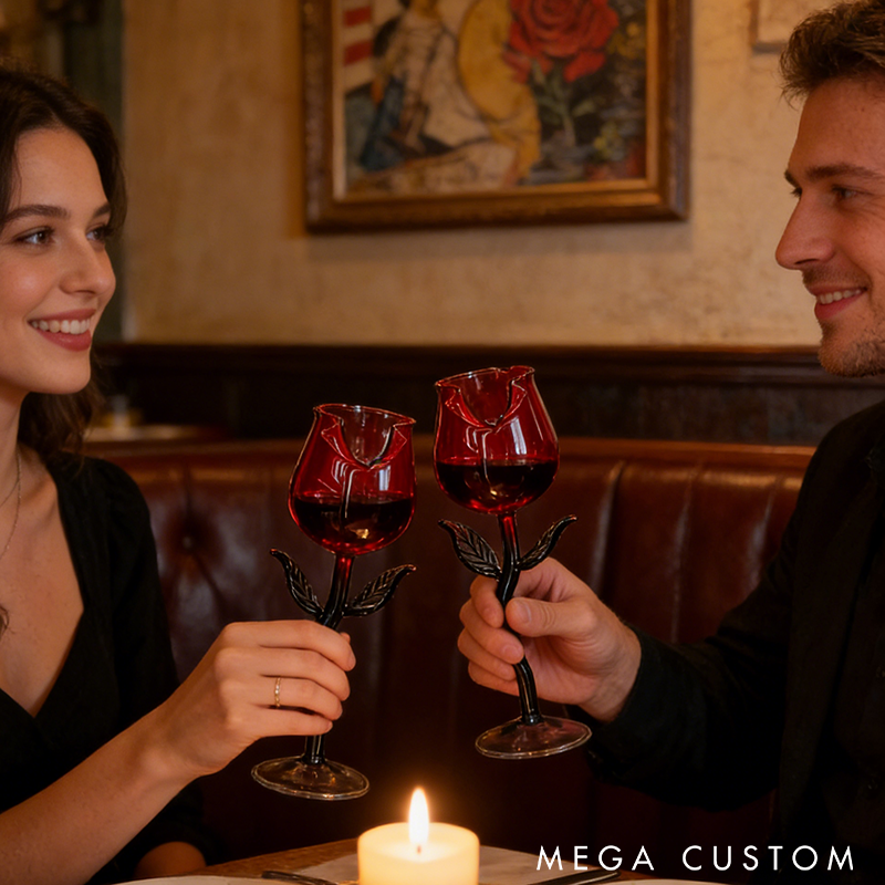Romantic Rose-Shaped Wine Glasses Red Rose Wine Glass for Couples Perfect for Anniversaries Date Nights and Special Occasions