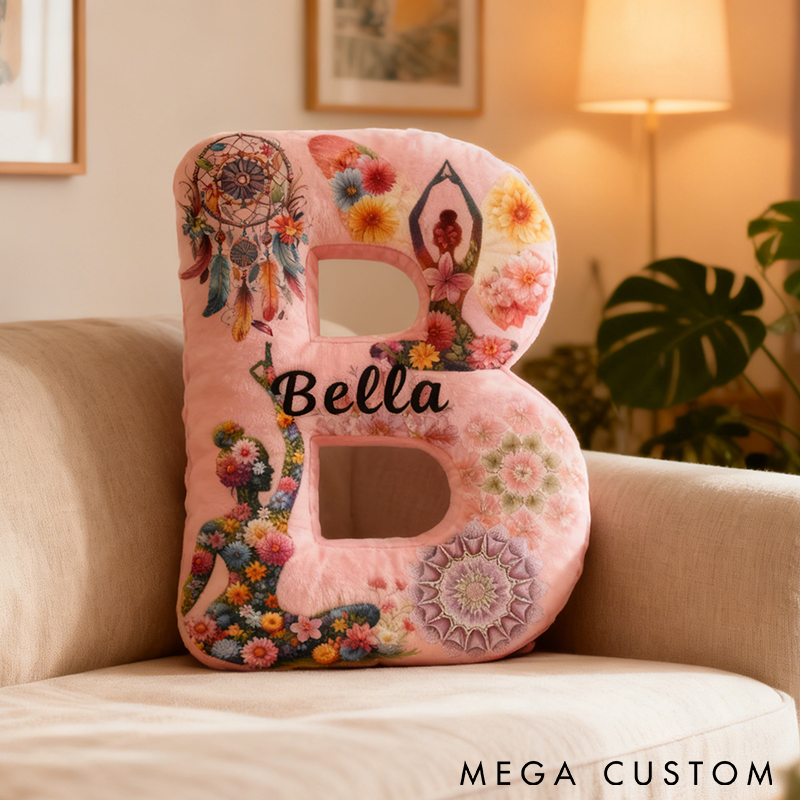 Personalized Yoga Letter Pillow Dreamcatcher and Mandala Design Soft Decorative Cushion Custom Name Graphic 3D Print Perfect Gift for Yoga Enthusiasts