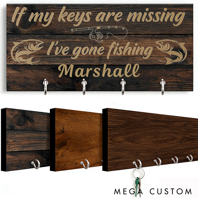 Personalized Fishing Key Holder Rustic Wooden Design Custom Name Perfect for Fishing Lovers Home Decor and Practical Key Organization
