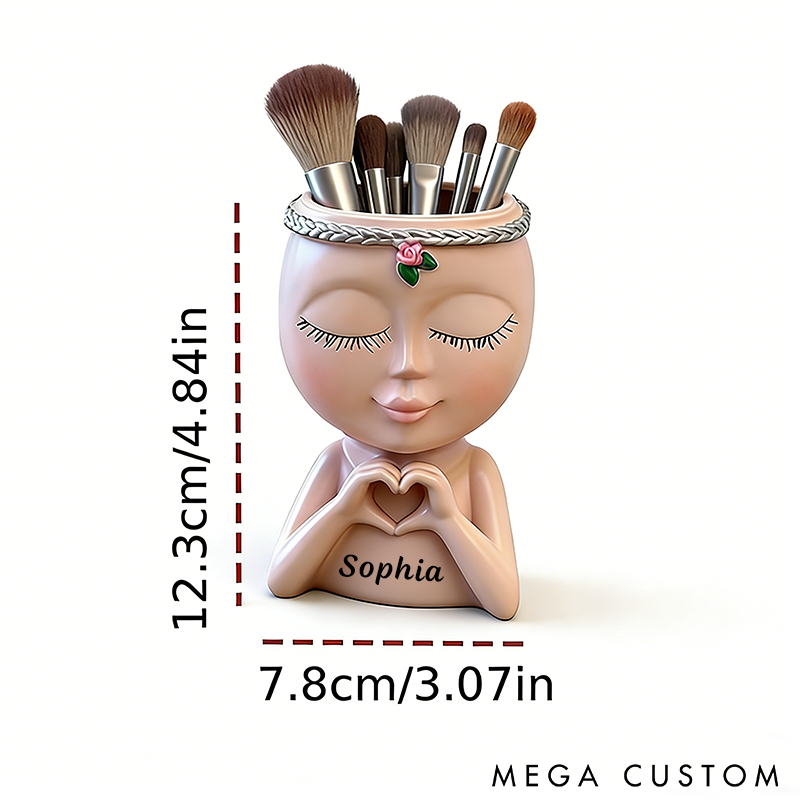 Personalized Makeup Brush Holder Unique Resin Face Design Custom Name Stylish and Functional Organizer for Vanity or Gifts