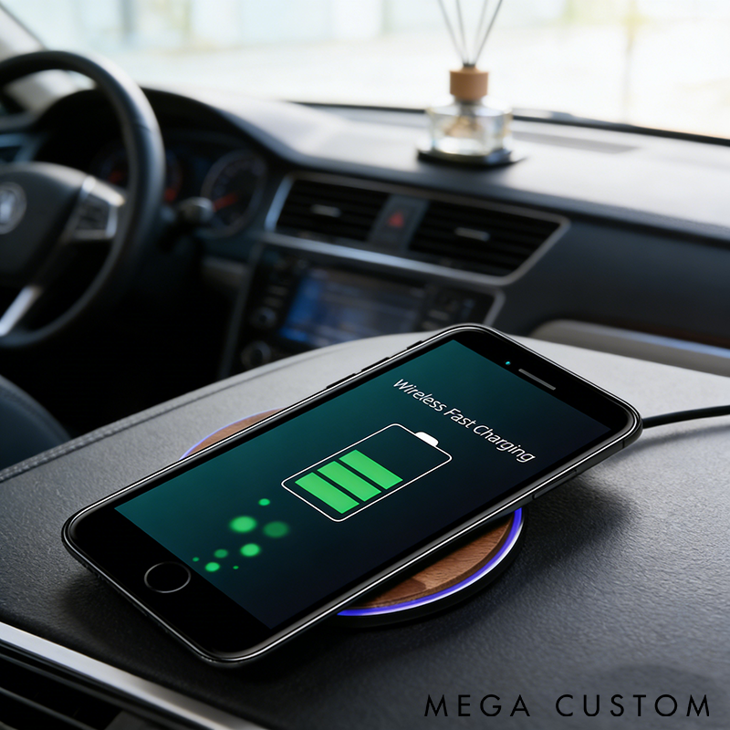 Personalized Name and Logo Wooden Wireless Charger Station Custom Phone Pad 15W Portable Qi Fast Charging Corporate Employee Coworkers Gift