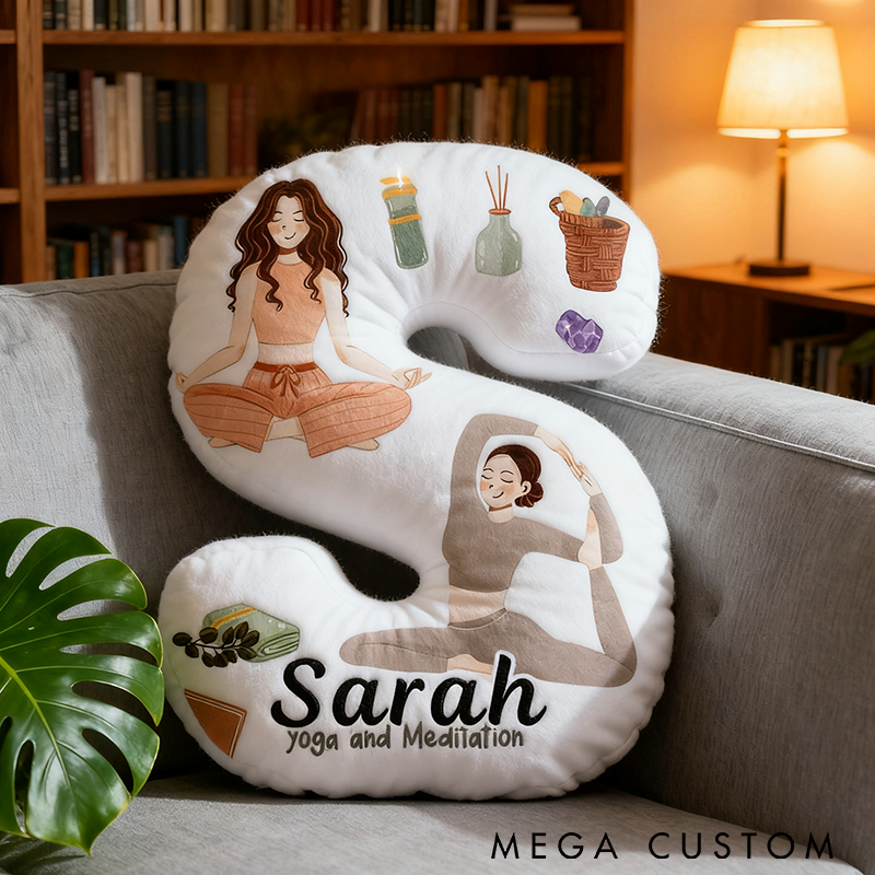 Personalized Yoga Letter Pillow Funny Yoga Letter Pillow Custom Name Pillow Graphic 3D Print Pillow Perfect for Meditation and Home Decor Enthusiasts