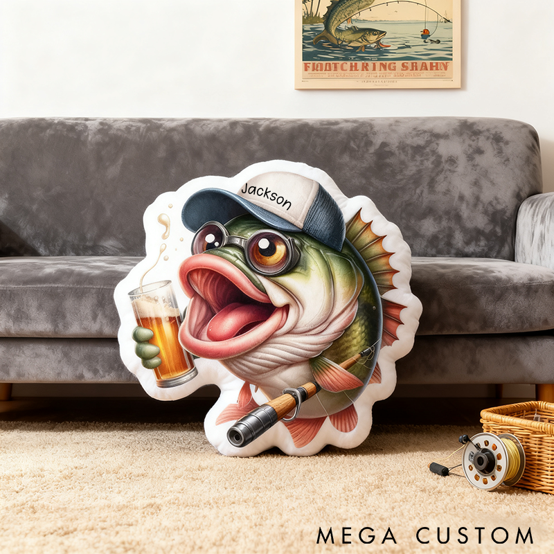 Personalized Fishing Pillow Funny Fishing Pillow Custom Name Cushion with Funny Cartoon Fish Design Graphic 3D Print Soft and Perfect Gift for Fishing Enthusiasts and Home Decor