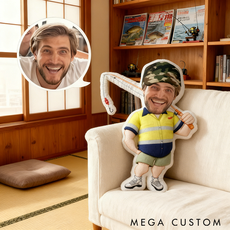 Personalized Fishing Pillow Custom Face Photo Funny Fisherman Design Graphic 3D Print Unique Gift for Fishing Enthusiasts Soft and Creative Decor