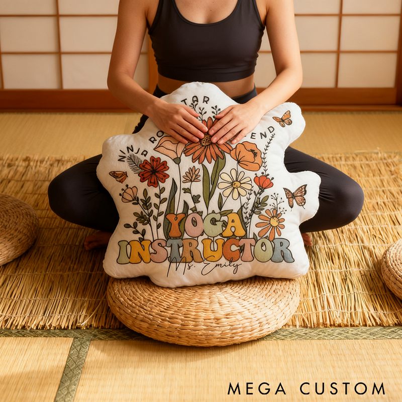 Personalized Yoga Instructor Pillow Funny Yoga Pillow Graphic 3D Print Custom Name with Floral Design for Yoga Lovers Cozy and Stylish Decor 