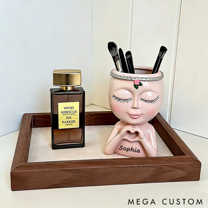 Personalized Makeup Brush Holder Unique Resin Face Design Custom Name Stylish and Functional Organizer for Vanity or Gifts