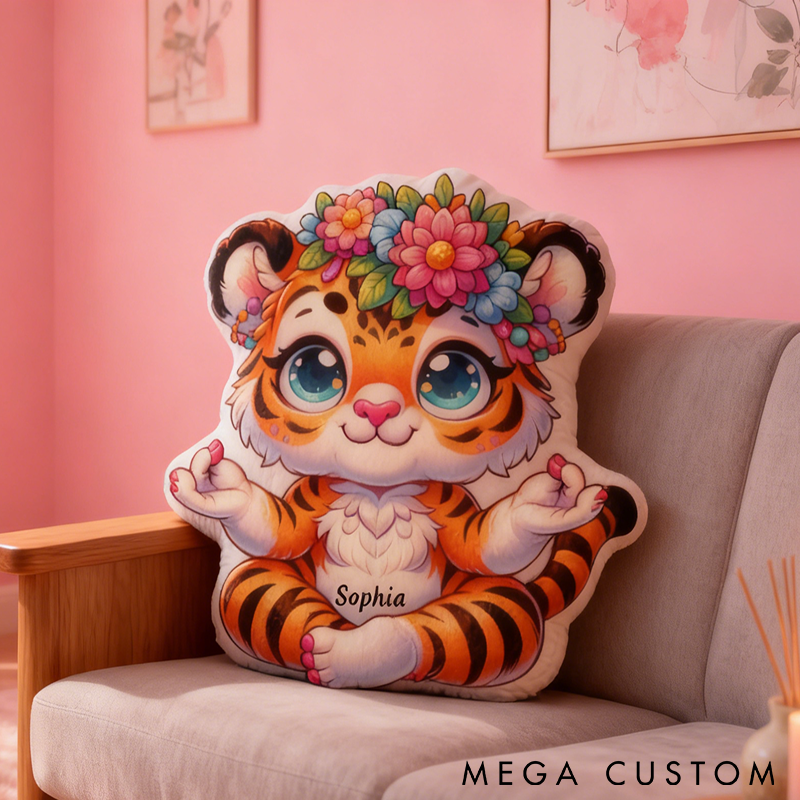 Personalized Yoga Tiger Pillow Cute Meditation Design Custom Name Graphic 3D Print Soft and Cozy Cushion Perfect for Yoga Relaxation and Home Decor