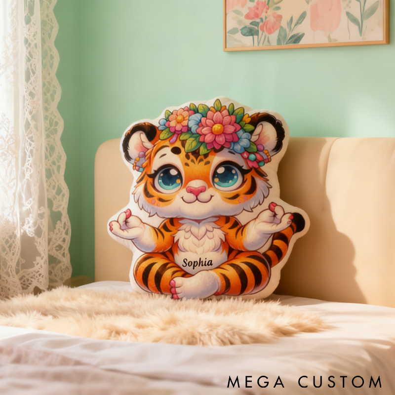 Personalized Yoga Tiger Pillow Cute Meditation Design Custom Name Graphic 3D Print Soft and Cozy Cushion Perfect for Yoga Relaxation and Home Decor