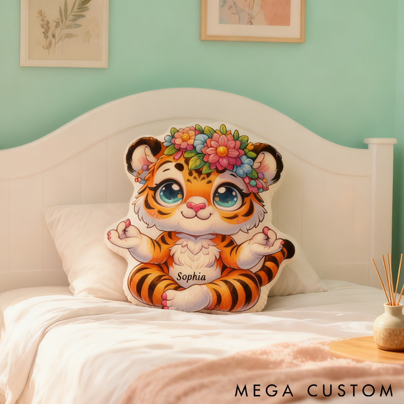 Personalized Yoga Tiger Pillow Cute Meditation Design Custom Name Graphic 3D Print Soft and Cozy Cushion Perfect for Yoga Relaxation and Home Decor