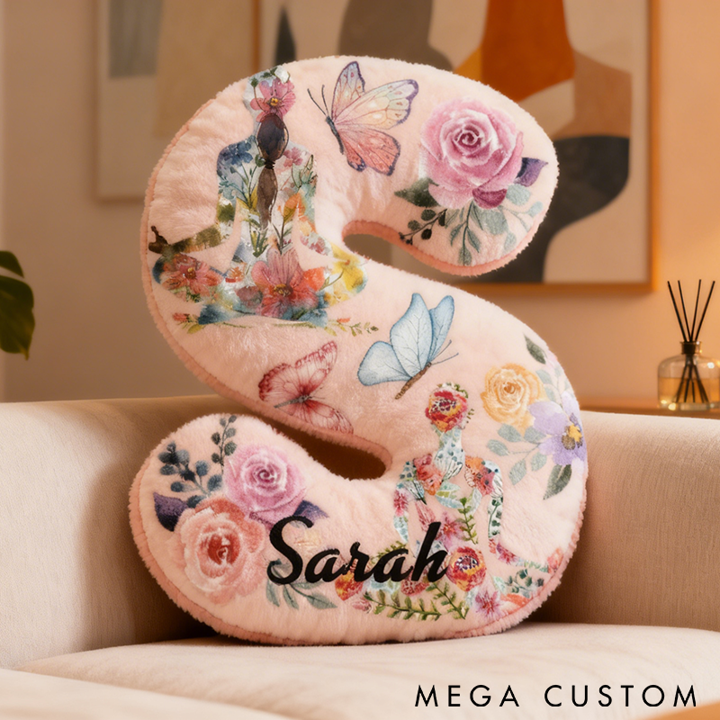 Personalized Yoga Letter Pillow with Meditation Pattern Butterfly and Floral Design Custom Name Graphic 3D Print Soft Decorative Cushion Perfect for Yoga Meditation and Home Decor