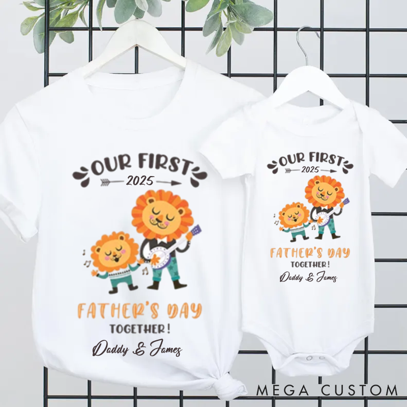 Personalized Our First Father's Day Lions Matching Outfit Gift for Daddy Baby