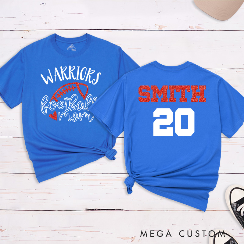 Personalized American Football Mom T-Shirts with Custom Team and Name on the Back