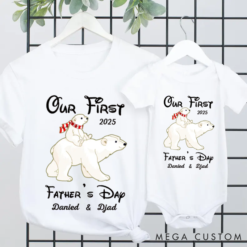 Personalized Our First Father's Day Adorable Polar Bear Design Family Matching Outfit