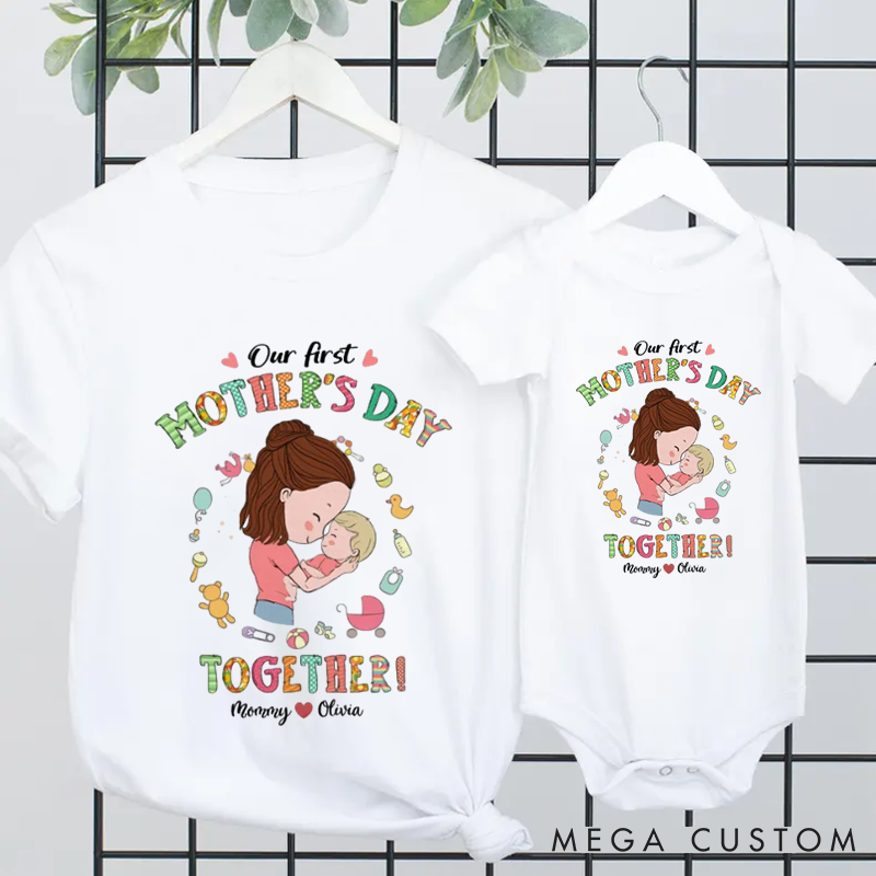 Personalized Our First Mother's Day Adorable Mom and Baby Design Family Matching Outfit 