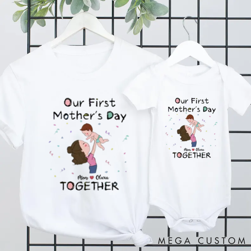 Personalized Our First Mother's Day Together Cute Mother and Baby Illustration Family Matching Outfit