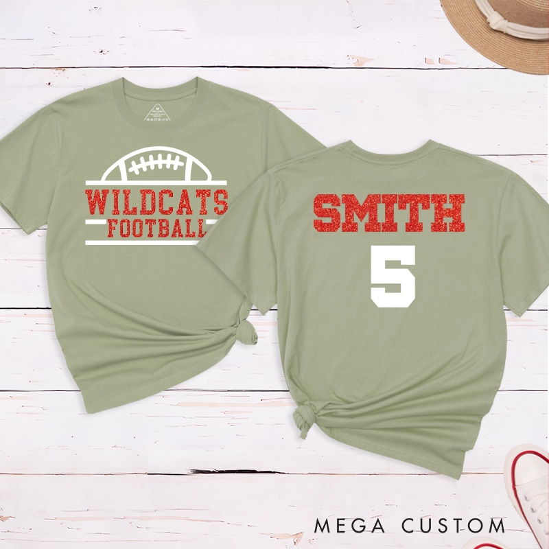 Personalized Glitter American Football and Rugby T-Shirts with Custom Team Name and Number-Game Day Shirt