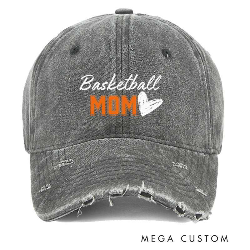 Personalized Basketball Distressed Cap with Customizable Title and Heart Design