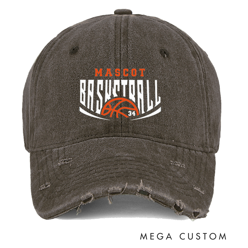 Personalized Basketball Distressed Cap with Custom Team Name and Number Design