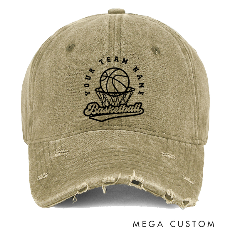 Personalized Basketball Distressed Cap with Custom Team Name and Hoop Design