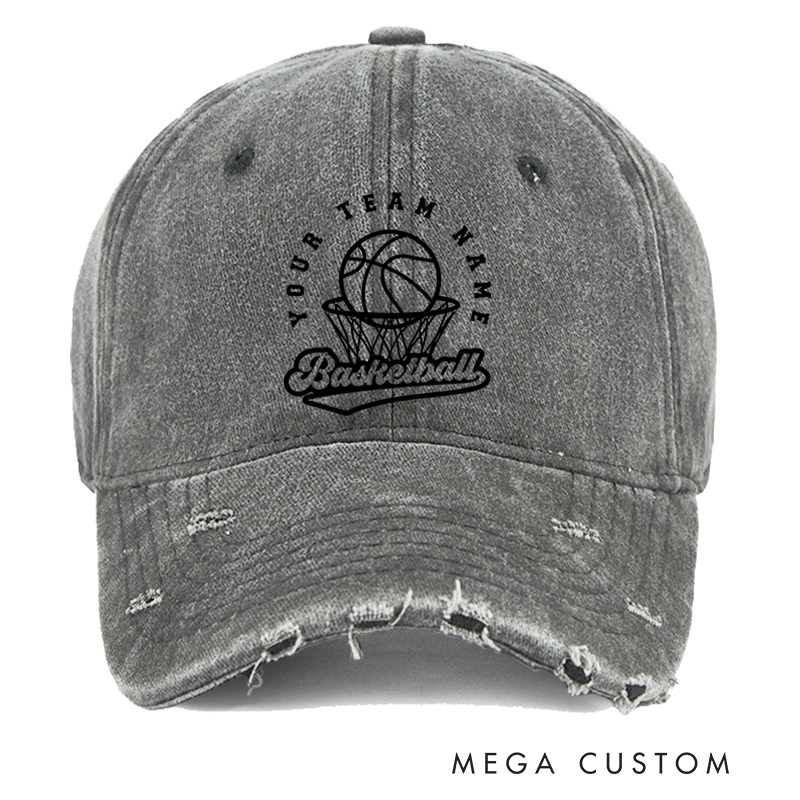 Personalized Basketball Distressed Cap with Custom Team Name and Hoop Design