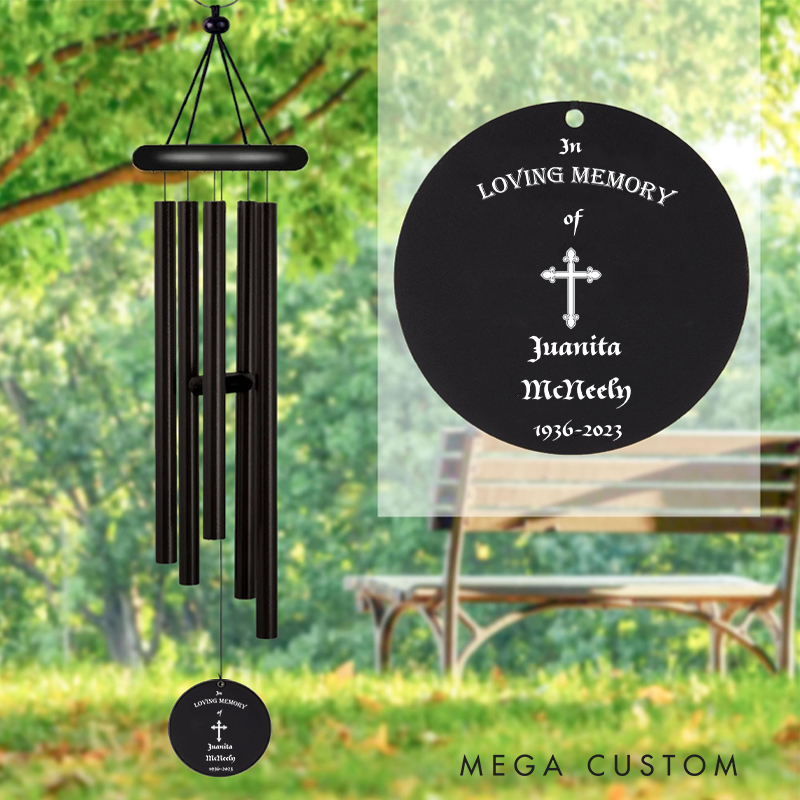 Personalized Wind Chimes for Outside Cross Deep Tone Vintage Wind Chime Sympathy Gift for Loss of Loved One Home Garden Patio Decor