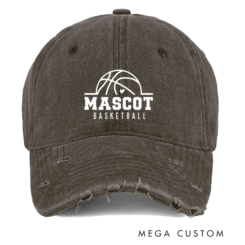 Personalized Mascot Basketball Distressed Cap with Custom Team Name and Minimalist Basketball Logo Design