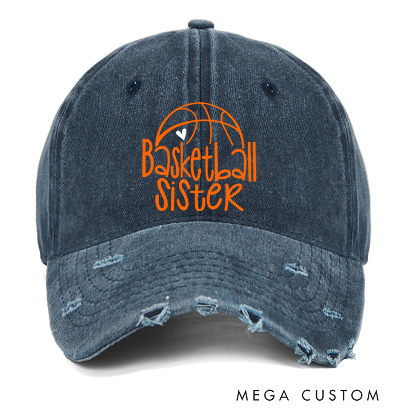 Personalized Basketball Distressed Cap with Customizable Title and Heart Basketball Design