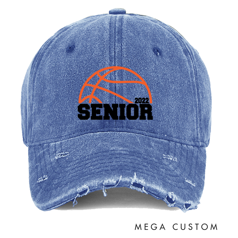 Personalized Distressed Basketball Cap with Senior Year Highlight and Basketball Graphic Design
