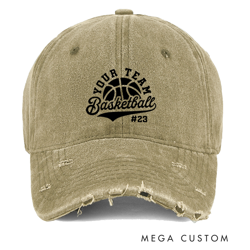 Personalized Distressed Basketball Cap with Custom Team Name and Player Number