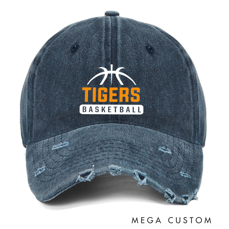 Personalized Distressed Basketball Cap with Custom Team Name and Basketball Logo