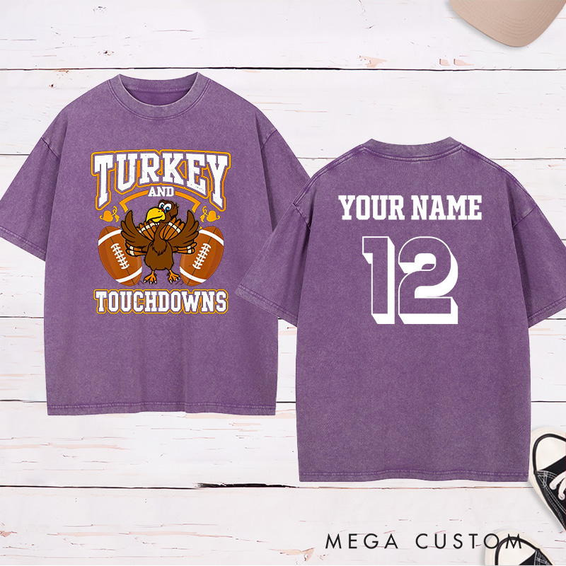 Personalized American Football and Rugby Turkey Washed T-Shirts Featuring Custom Name and Number