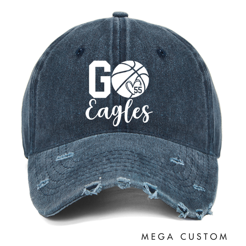 Personalized Distressed Basketball Cap with Custom Player Number and Team Name
