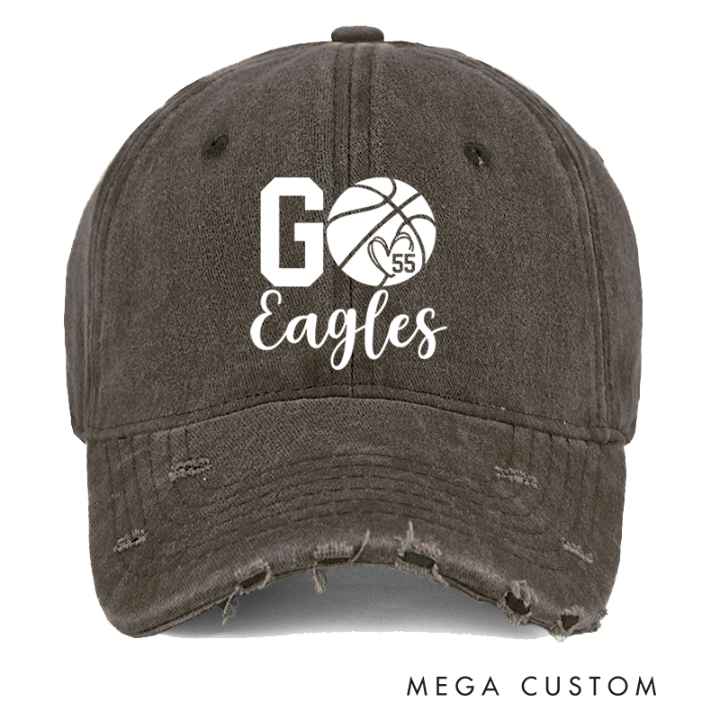 Personalized Distressed Basketball Cap with Custom Player Number and Team Name
